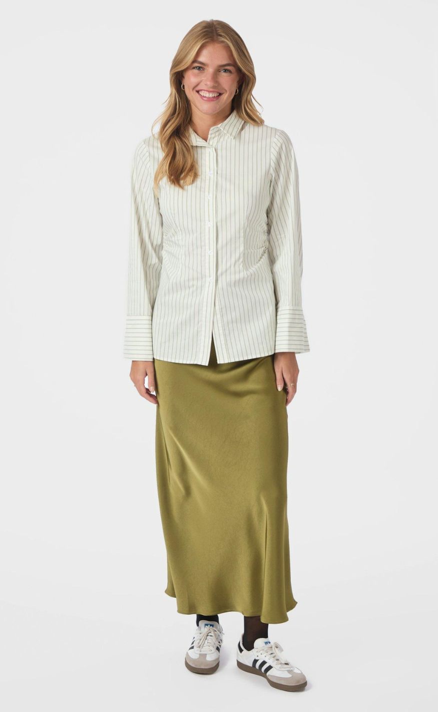 Neo Noir Skjorte - Caroli Stripe - Dusty Green