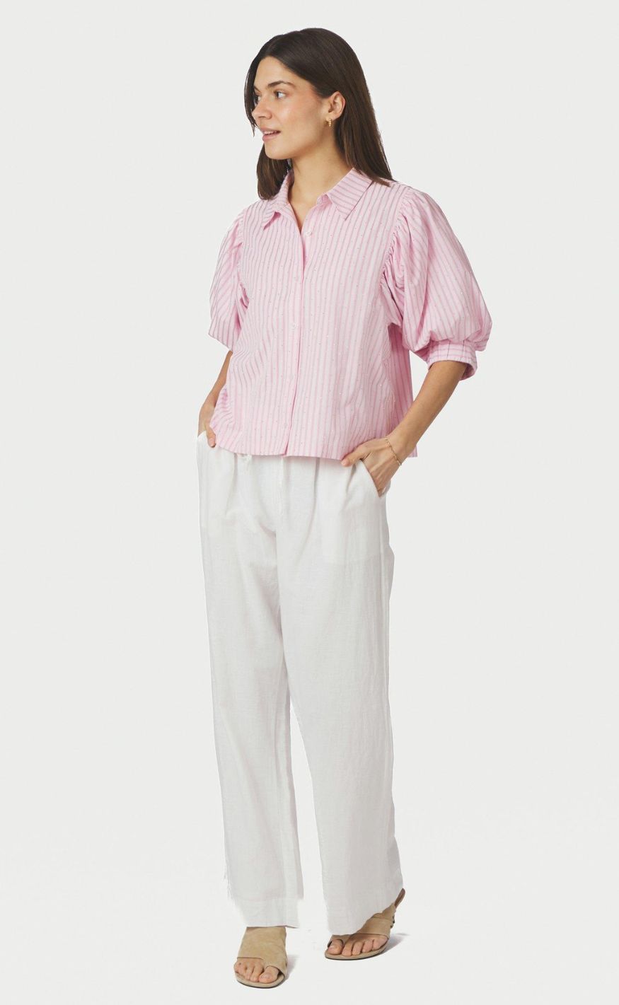 Neo Noir Skjorte - Etta Soft Stripe Stone - Light Pink