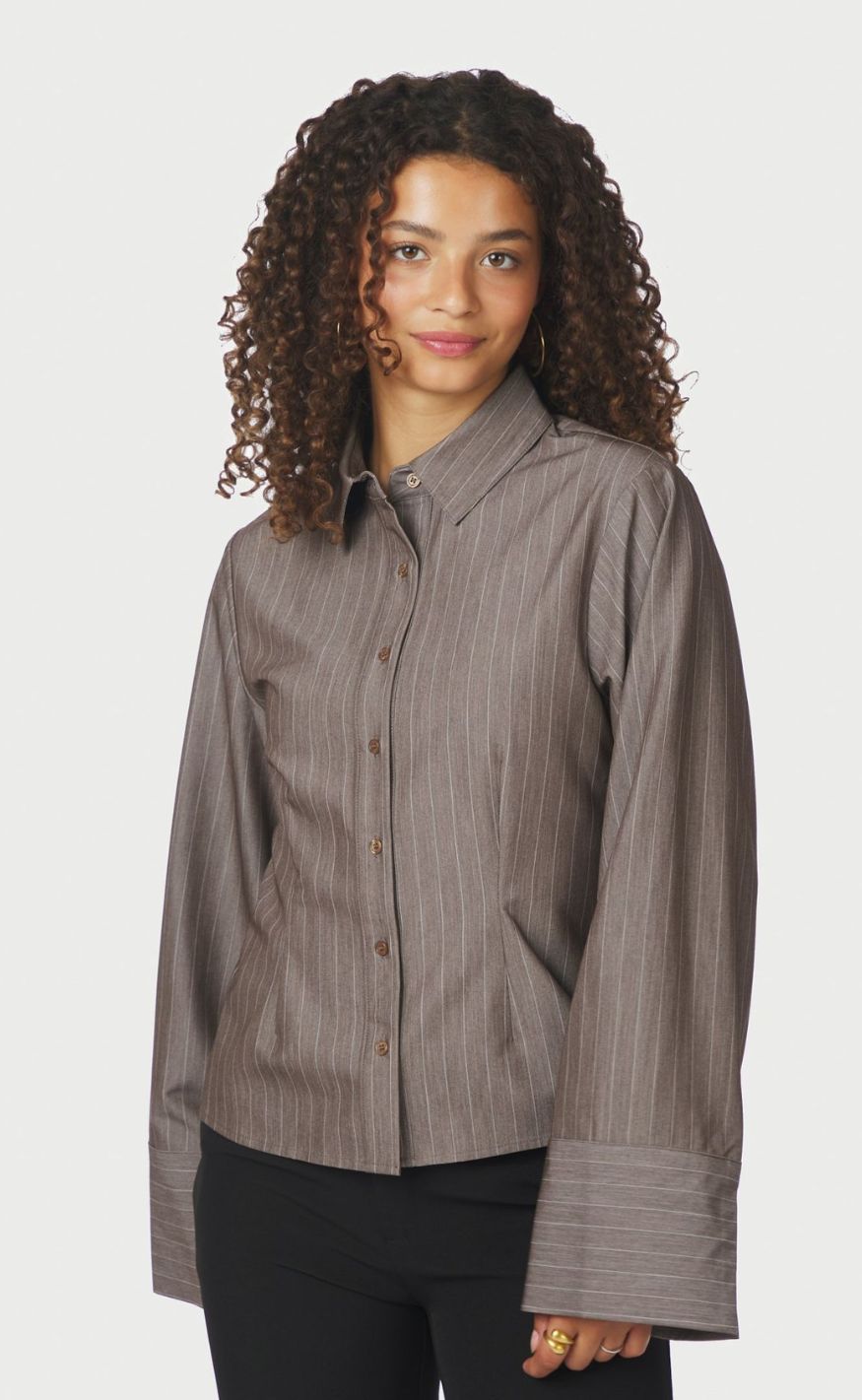 Neo Noir Skjorte - Rosa Pinstripe Melange - Dusty Brown