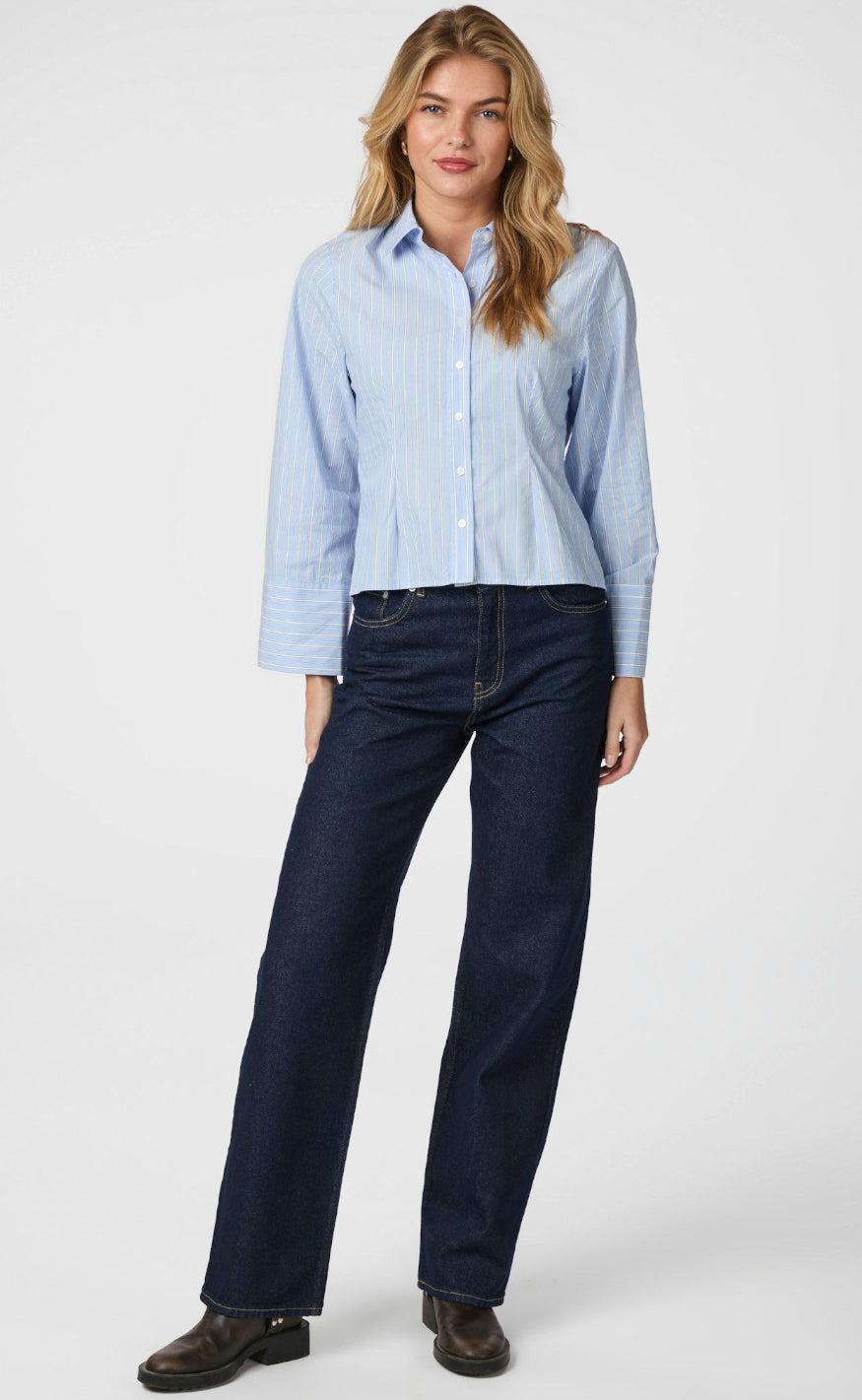 Neo Noir Skjorte - Rosa Stripe - Light Blue