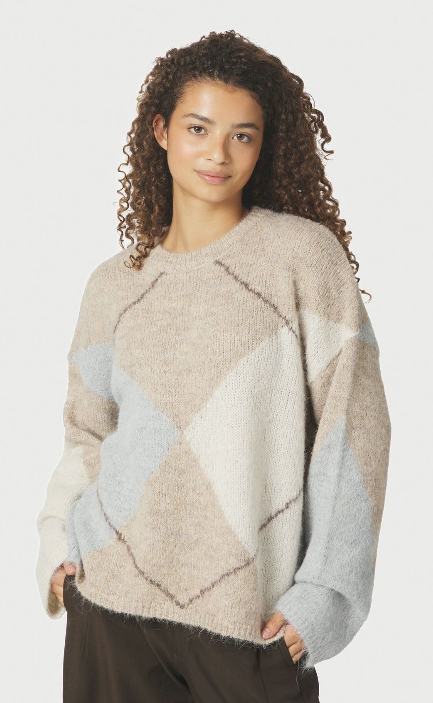 Neo Noir Strik - Inga Check - Beige Melange
