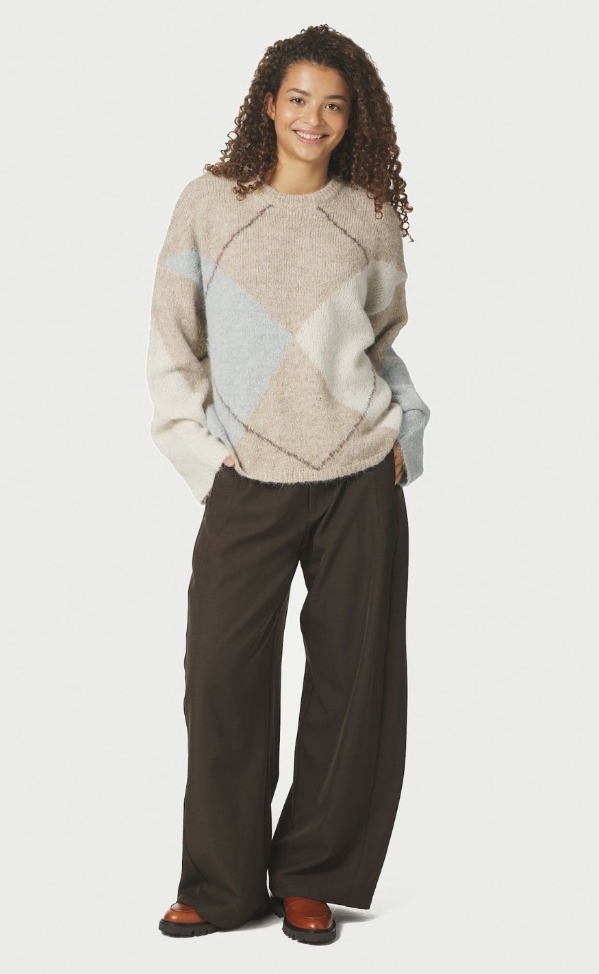 Neo Noir Strik - Inga Check - Beige Melange