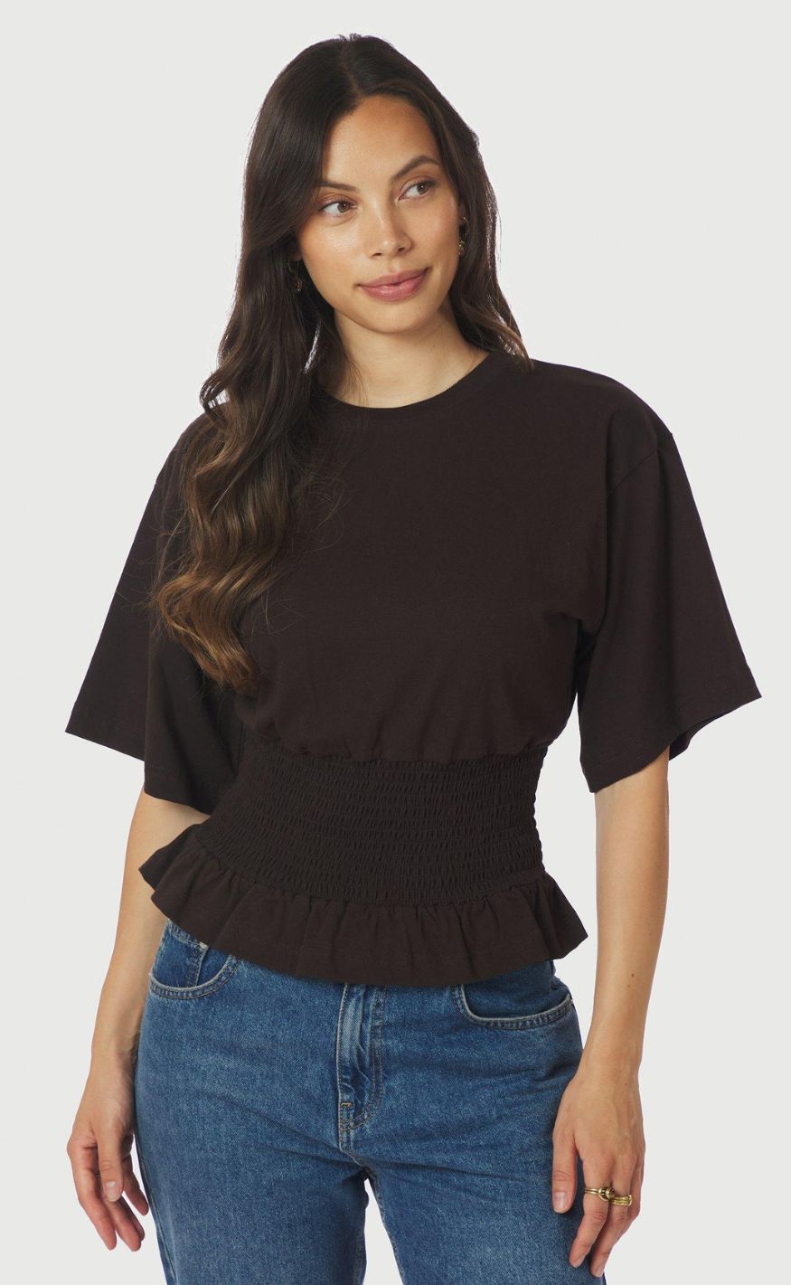 Neo Noir T-shirt - Dray Boxy Smock - Dark Brown