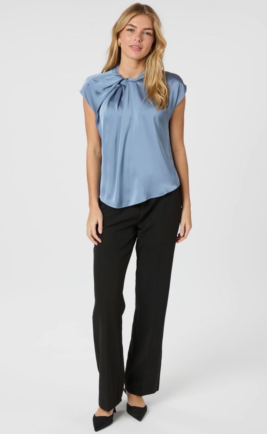 Neo Noir Top - Fleur Drapy Satin - Dusty Blue
