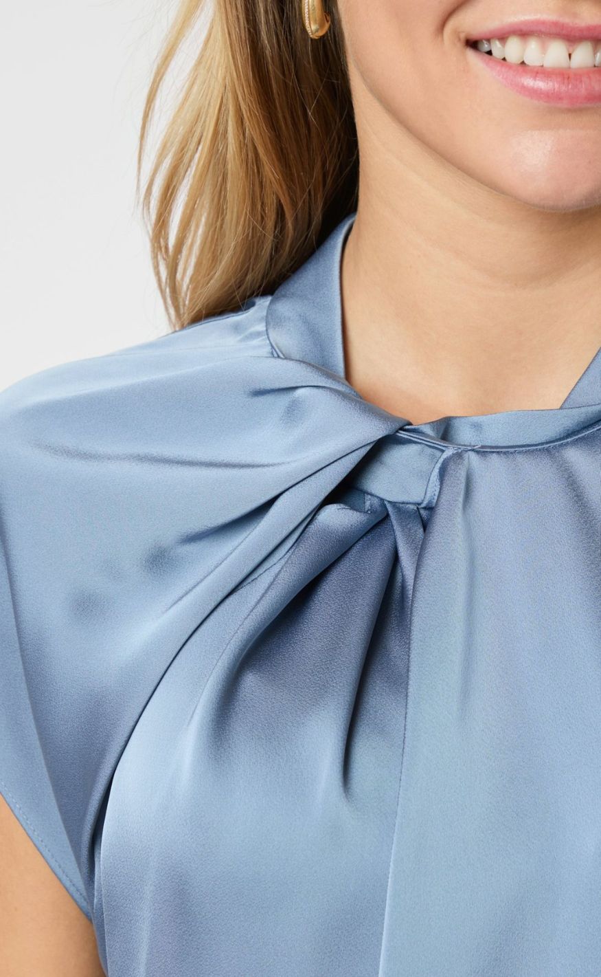 Neo Noir Top - Fleur Drapy Satin - Dusty Blue