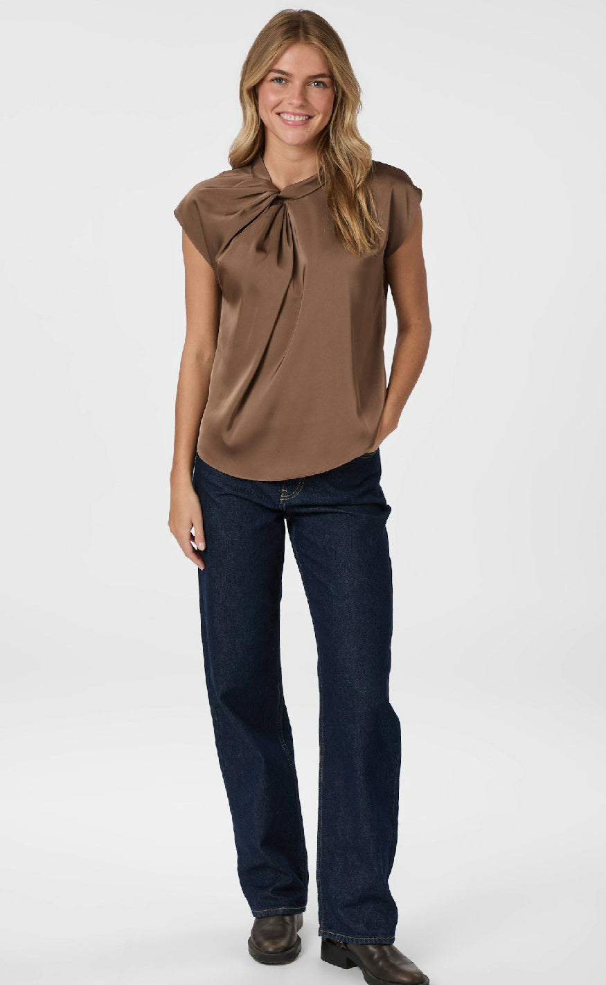 Neo Noir Top - Fleur Drapy Satin - Dusty Brown