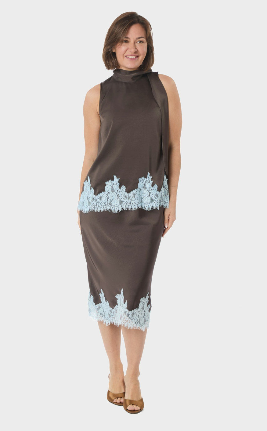 Neo Noir Top - Lorenz Lace - Dark Brown