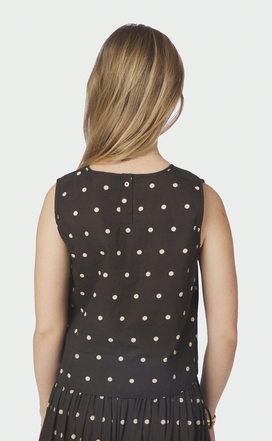Neo Noir Top - Polly Dot - Dark Brown