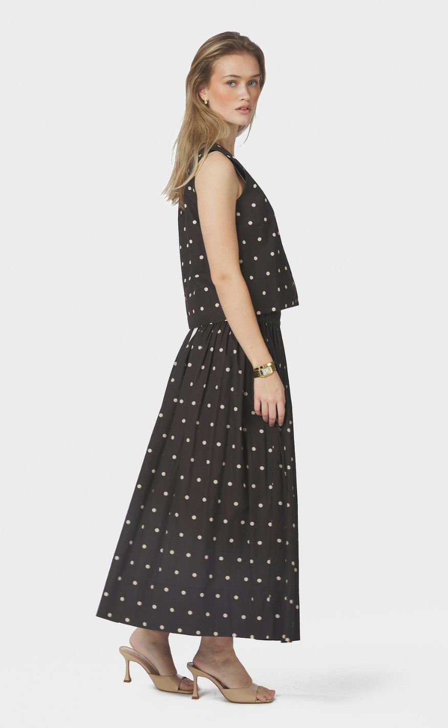 Neo Noir Top - Polly Dot - Dark Brown