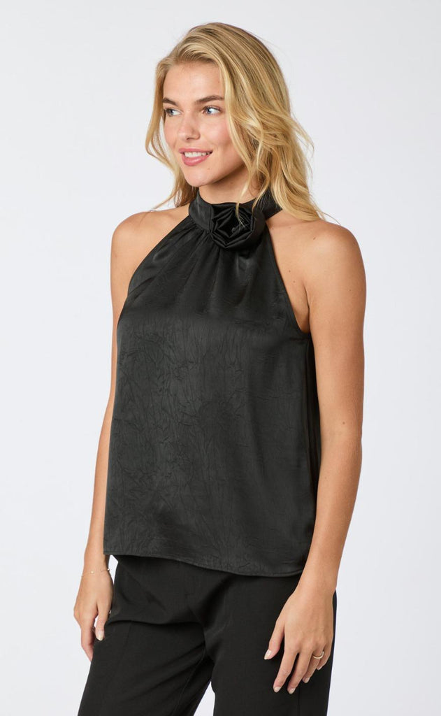 Neo Noir Top - Rosette Crinkle Sateen - Black