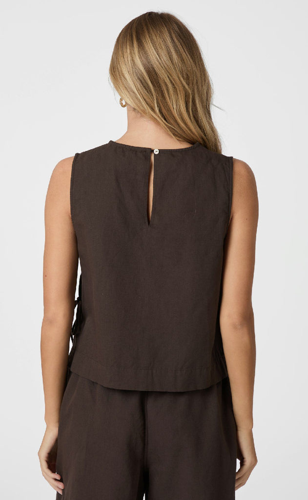 Neo Noir Top - Svetlana Linen - Dark Brown