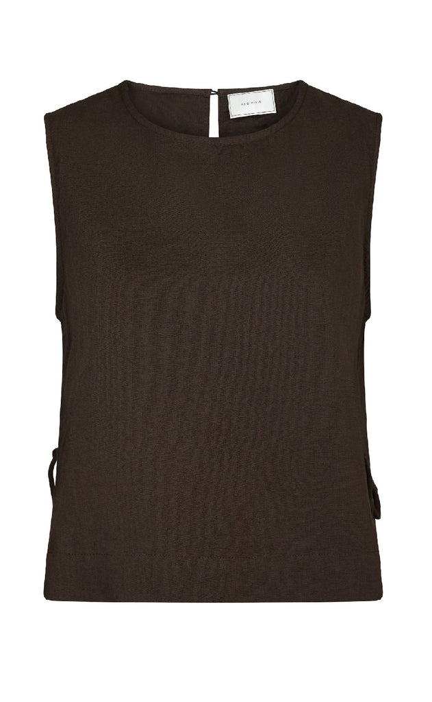 Neo Noir Top - Svetlana Linen - Dark Brown