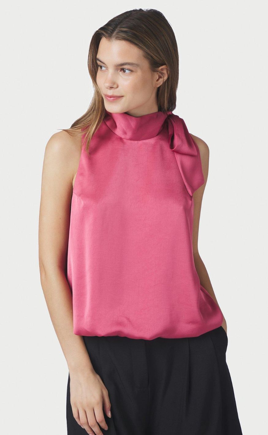 Neo Noir Top - Veda Heavy Sateen - Cherry Pink