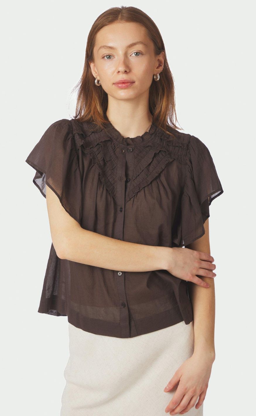 Neo Noir Top - Vinsa S Voile - Dark Brown