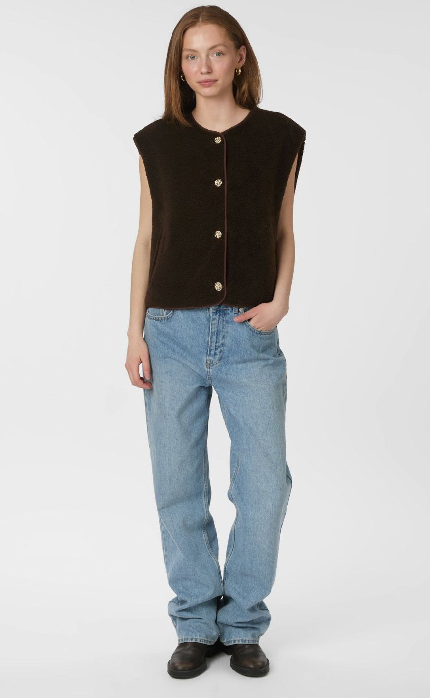 Neo Noir Vest - Mariko Teddy - Dark Brown