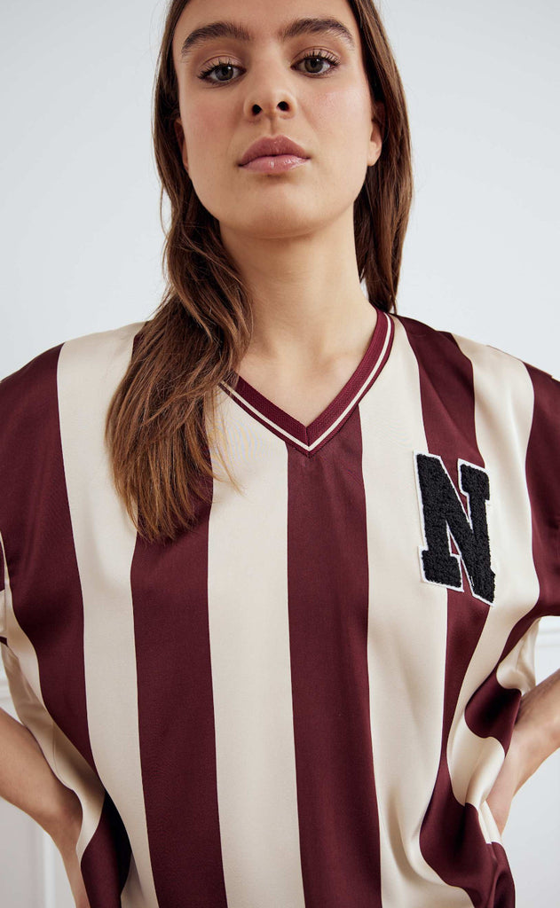 Noella Bluse - Lucena - Mahogany Ivory Stripe