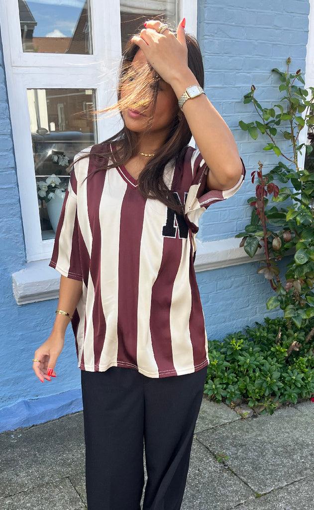 Noella Bluse - Lucena - Mahogany Ivory Stripe