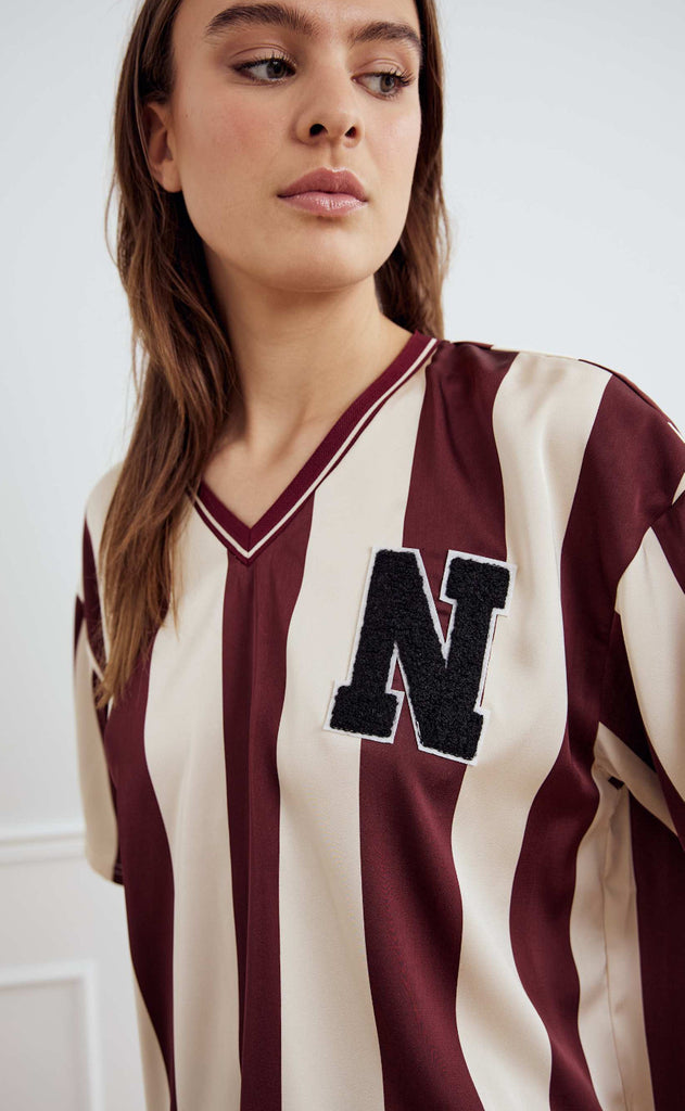 Noella Bluse - Lucena - Mahogany Ivory Stripe