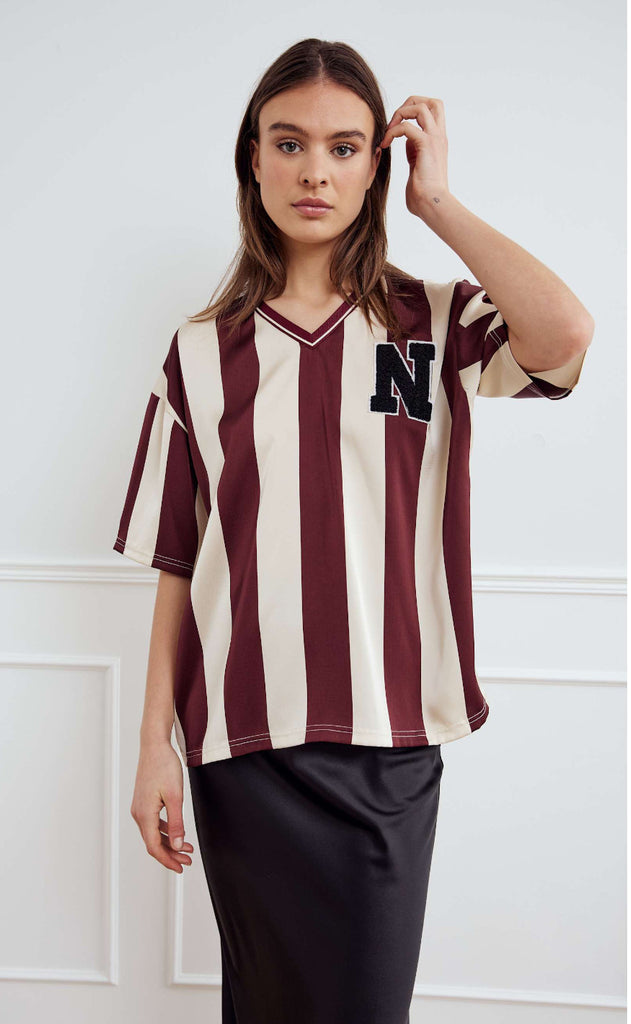 Noella Bluse - Lucena - Mahogany Ivory Stripe