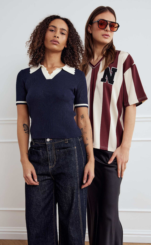 Noella Bluse - Lucena - Mahogany Ivory Stripe