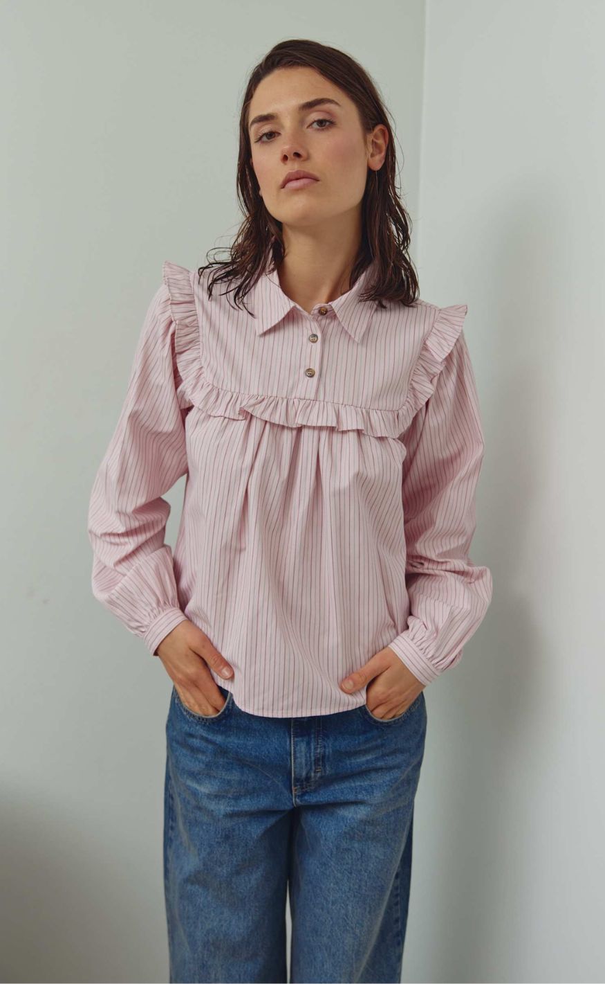 Noella Bluse - Mikayla - Donnie Blush Stripe