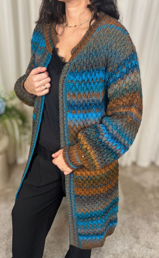 Noella Cardigan - Gio - Turquoise Brown Mix