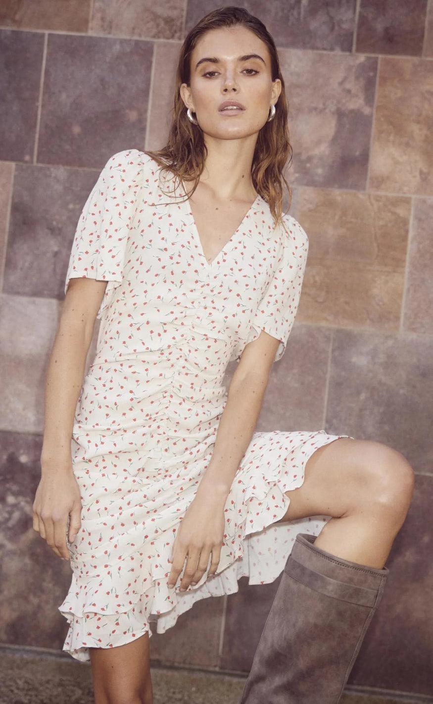 Noella Kjole - Sloane - Cream/Red Mini Flower