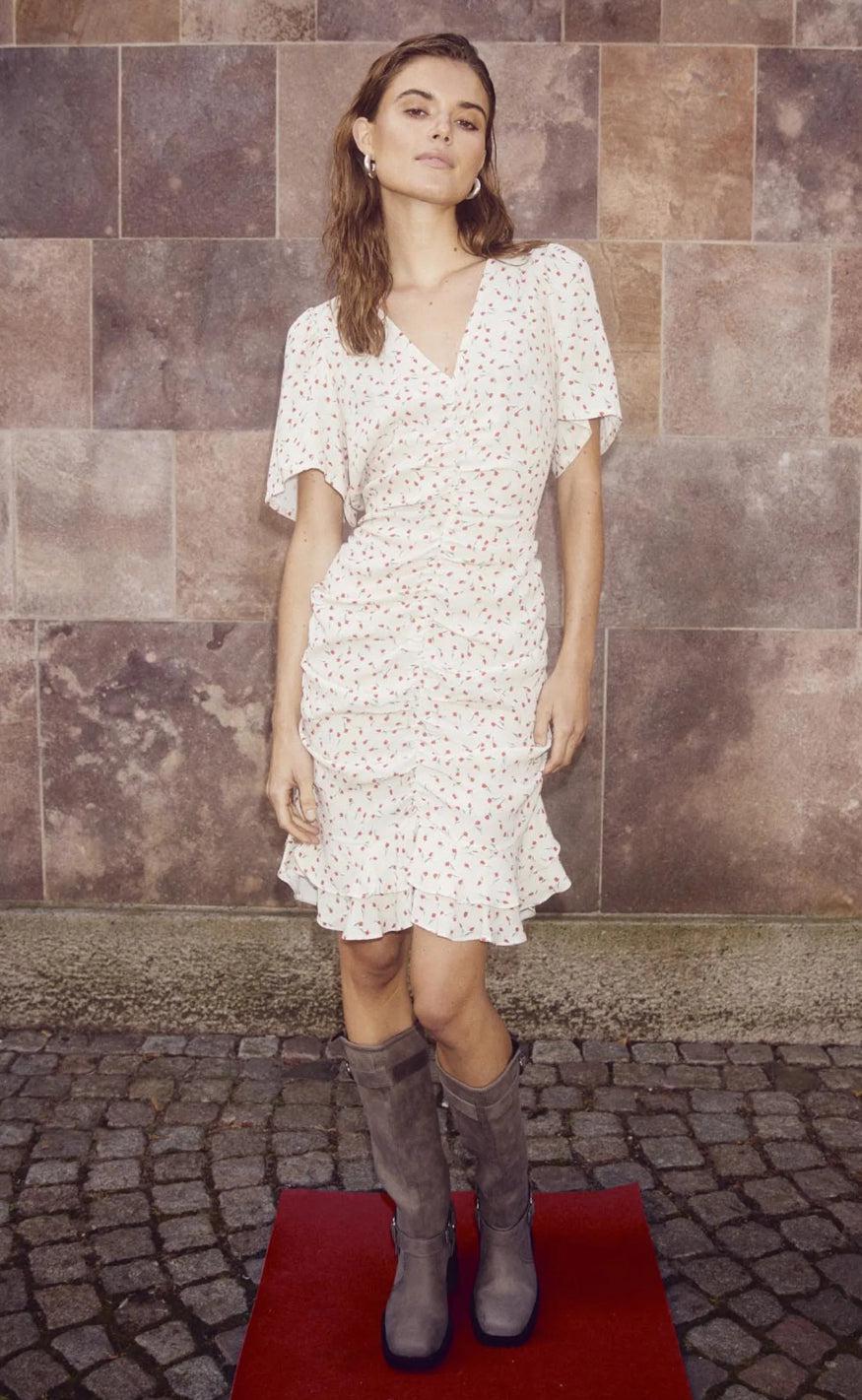 Noella Kjole - Sloane - Cream/Red Mini Flower