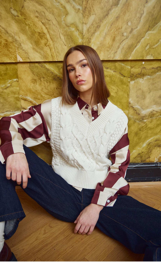 Noella Skjorte - Liara - Mahogany Ivory Stripe