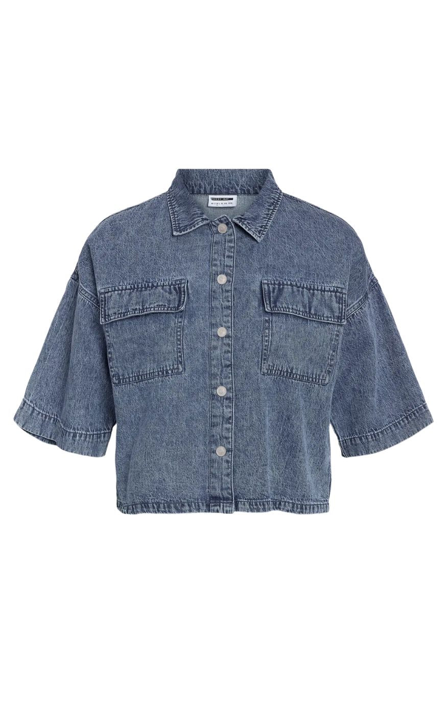 Noisy May Bluse - Menza Crop - Medium Blue Denim