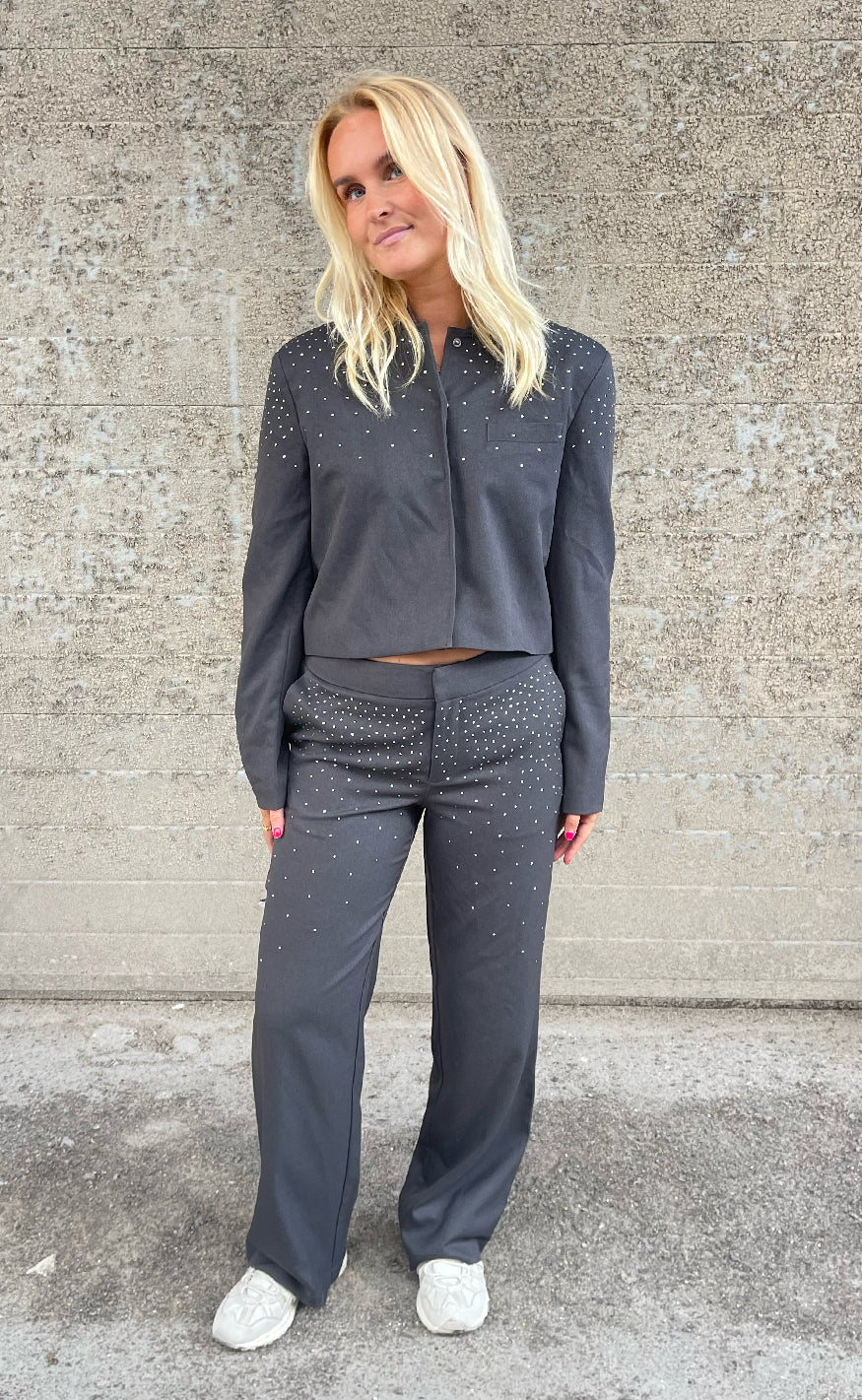 Noisy May Bukser - Ellie Rhinestone - Dark Grey Melange