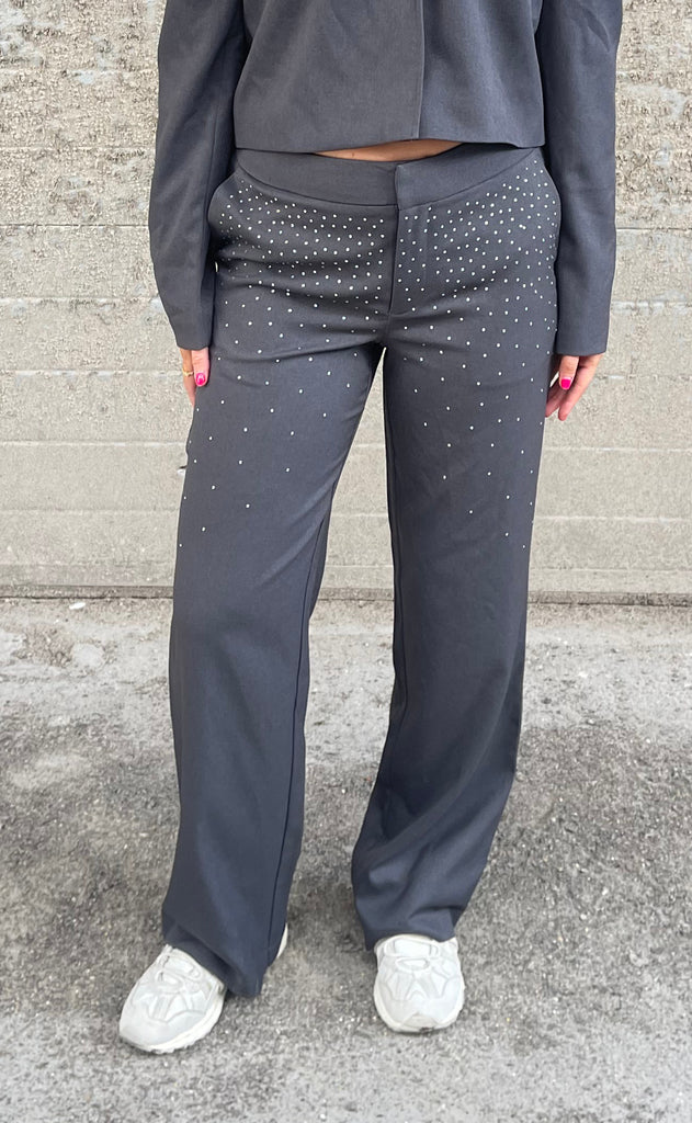 Noisy May Bukser - Ellie Rhinestone - Dark Grey Melange