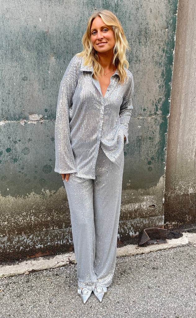 Noisy May Bukser - Scarlet Sequin Wide - Silver