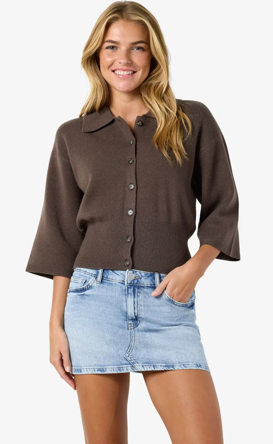 Noisy May Cardigan - Shyla 3/4 - Chocolate Brown