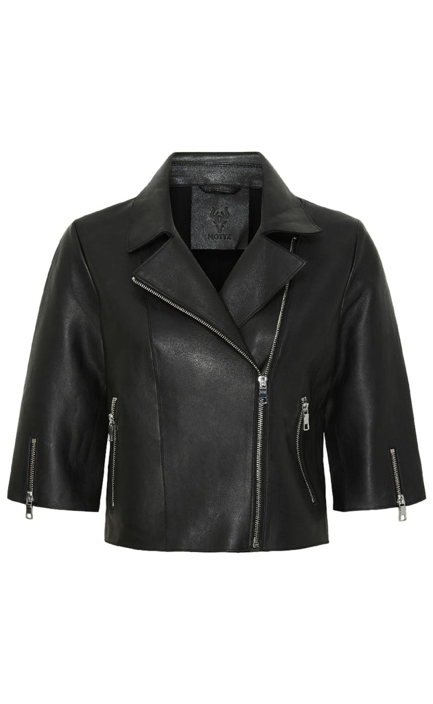Notyz Jakke - Cropped Jacket - Black w. Shiny Silver acc.