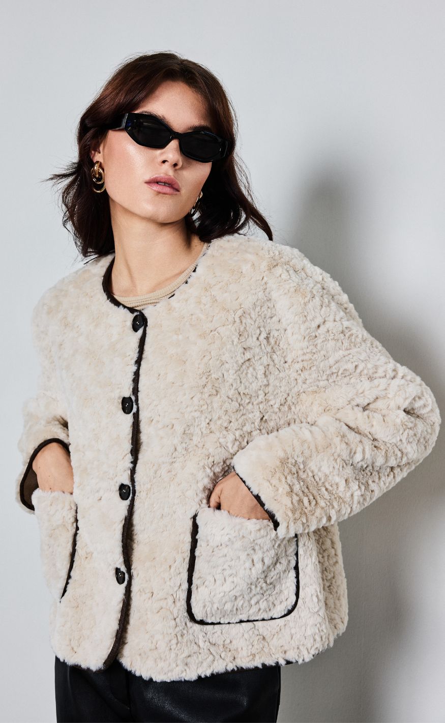 Notyz Jakke - Faux Fur Bonded - Beige