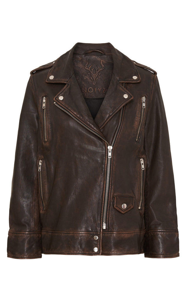 Notyz Jakke - Oversized Biker - Walnut w. Silver acc.