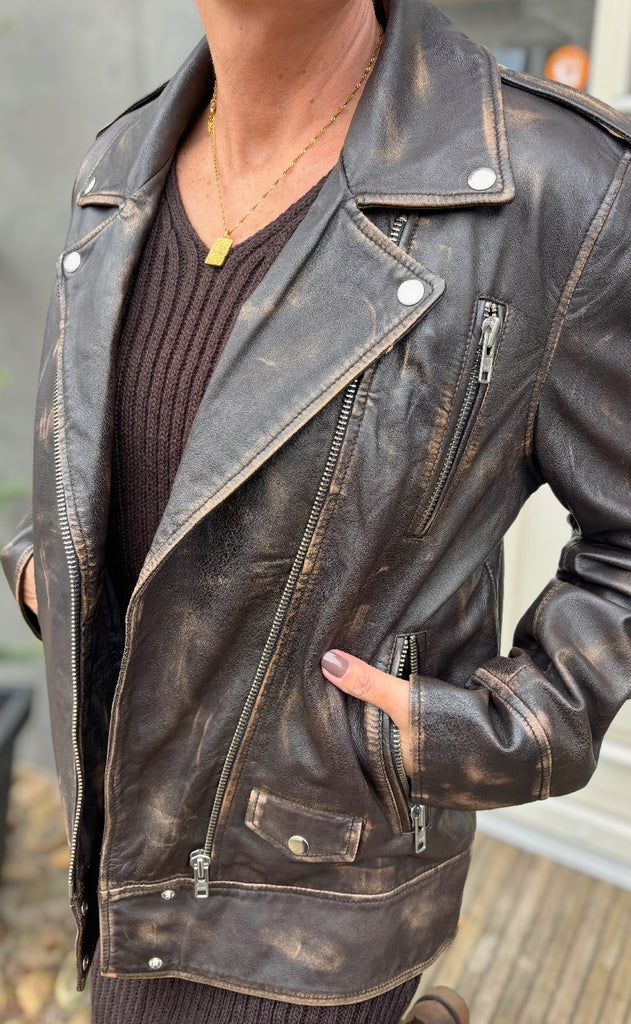 Notyz Jakke - Oversized Biker - Walnut w. Silver acc.