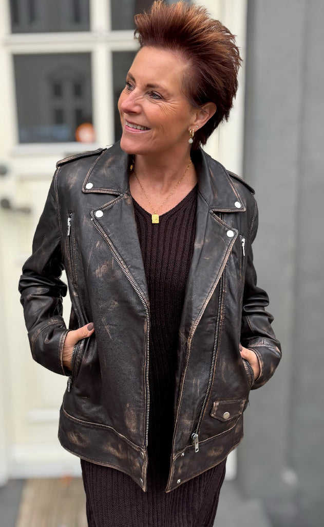 Notyz Jakke - Oversized Biker - Walnut w. Silver acc.