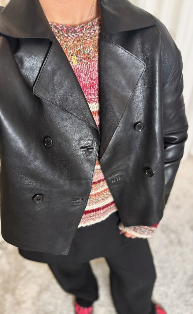 Notyz Jakke - Short Leather Trenchcoat - Black