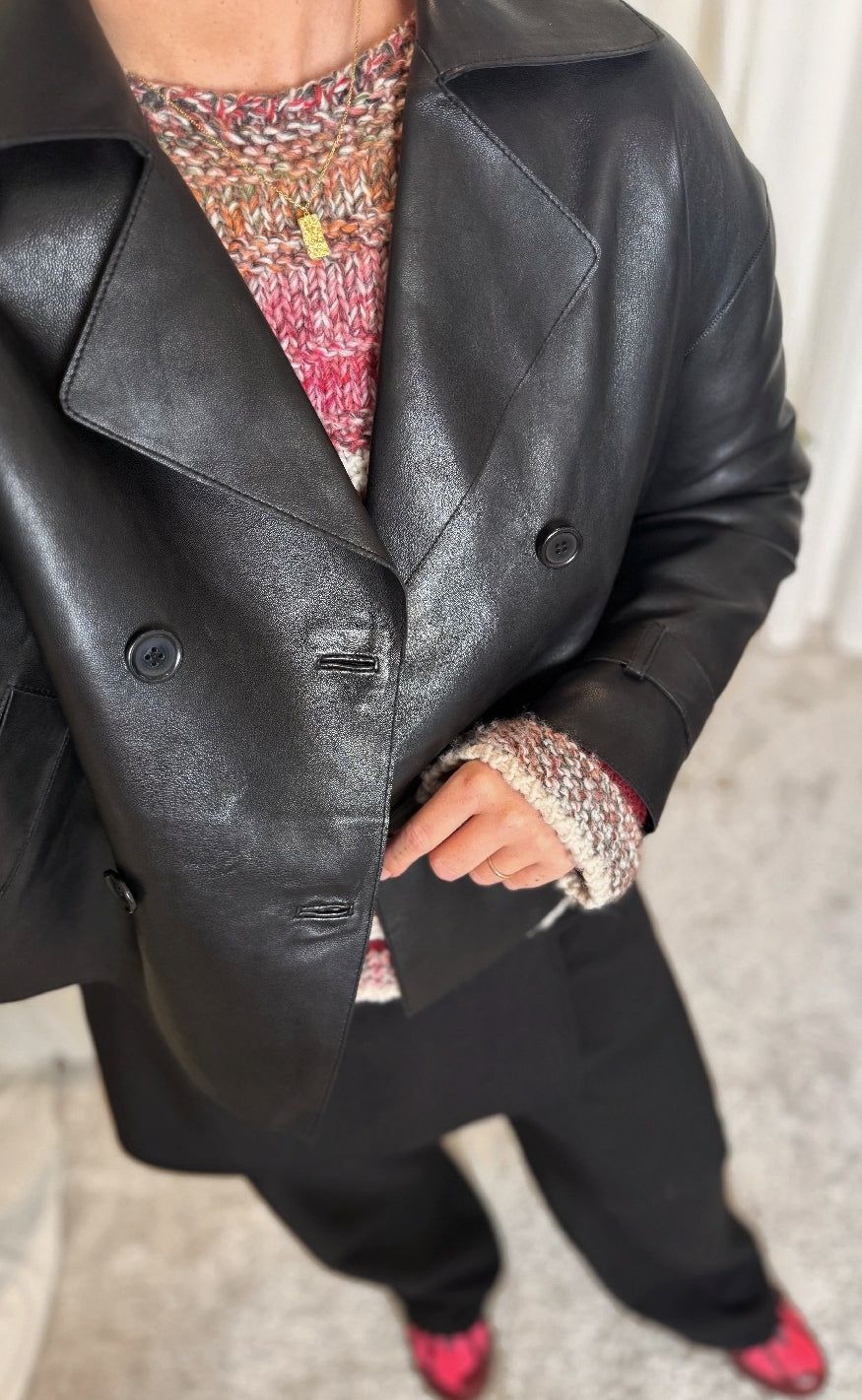 Notyz Jakke - Short Leather Trenchcoat - Black