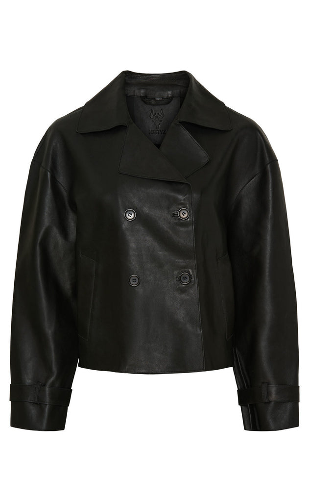 Notyz Jakke - Short Leather Trenchcoat - Black