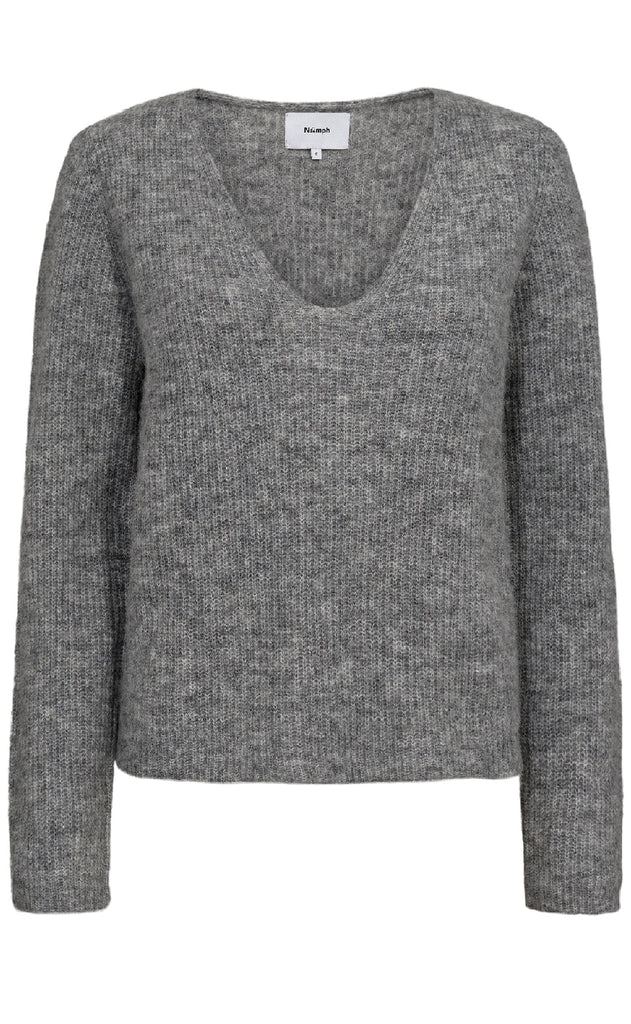 Nümph Pullover - Riette Rib V-Neck - Medium Grey Mel