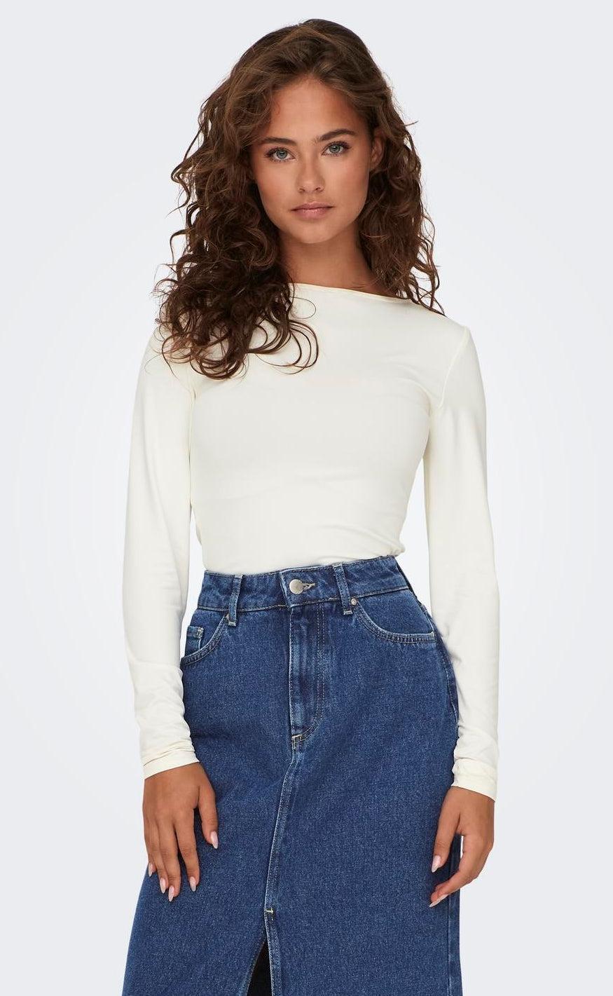 ONLY Bluse - Lea Deep 2 Ways - Cloud Dancer