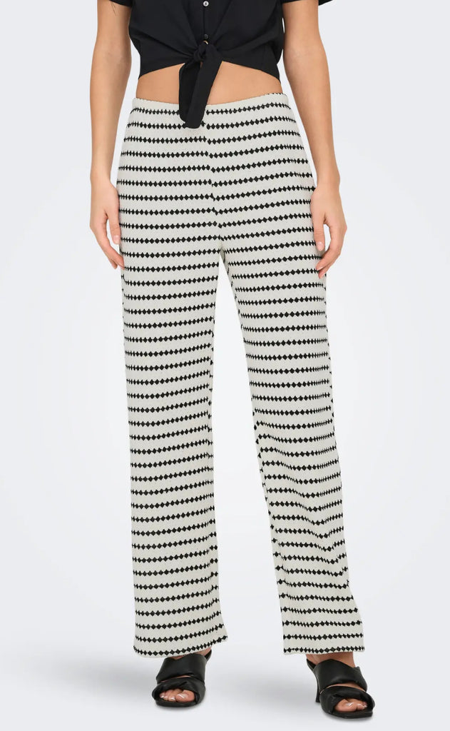 ONLY Bukser - Eva Stripe - Cloud Dancer/Black