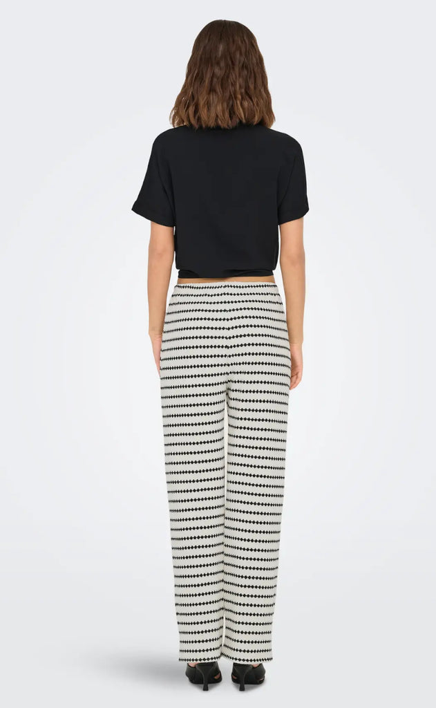 ONLY Bukser - Eva Stripe - Cloud Dancer/Black