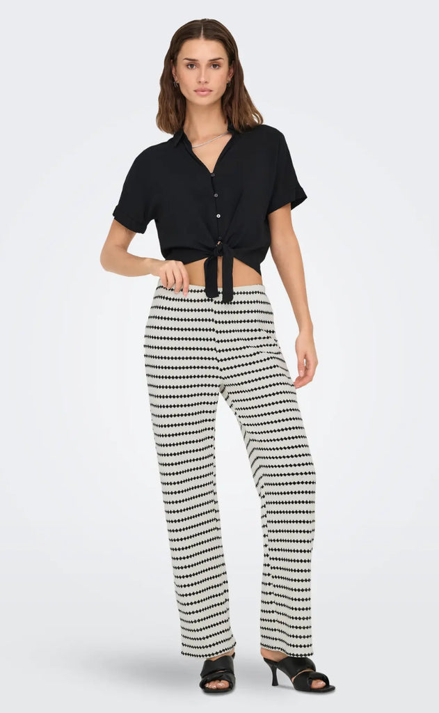 ONLY Bukser - Eva Stripe - Cloud Dancer/Black