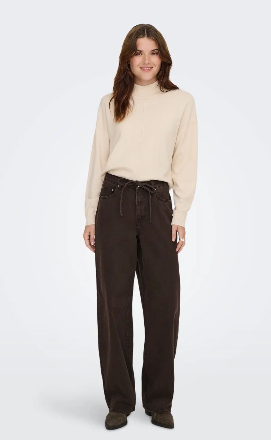 ONLY Bukser - Giana MW Straight - Dark Brown Denim