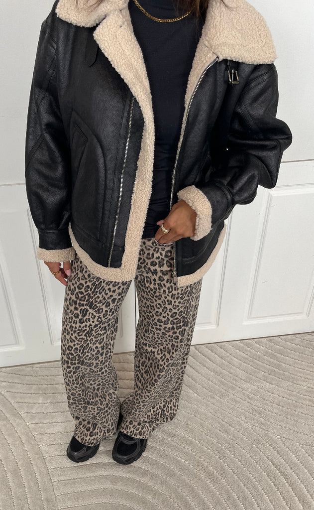 ONLY Bukser - Madison Blush Leo Wide - Washed Black Leo