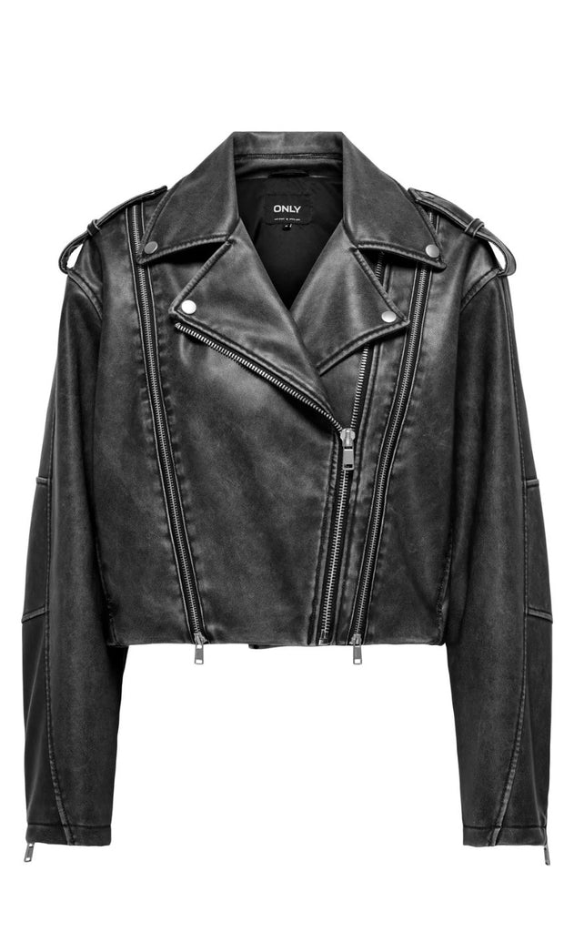 ONLY Jakke - Casey Faux Leather Biker - Phantom Washed
